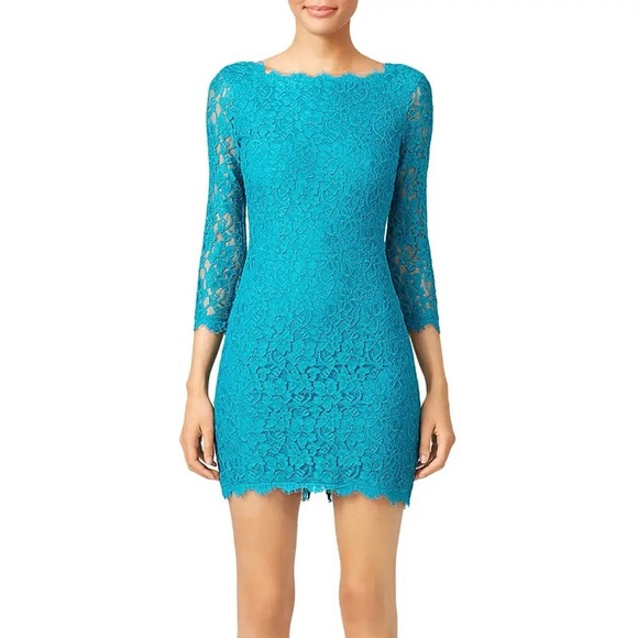 Diane Von Furstenberg Dresses & Skirts - Diane Von Furstenberg Zarita Dress Lace Teal Size 6 DVF